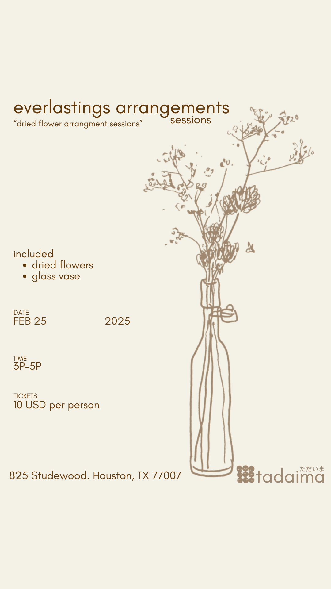 tadaima event | dried flower arrangement sessions